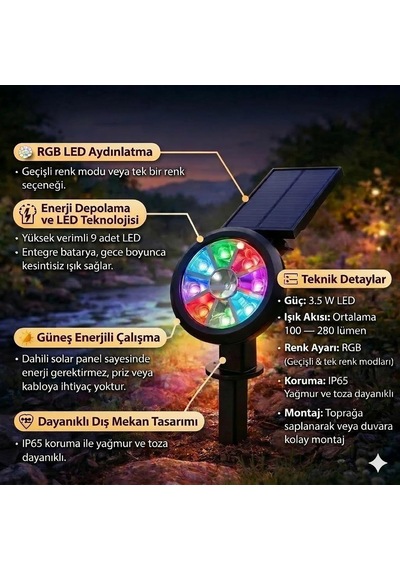 18w Led Solar Kazıklı Çim Armatür Cata Güneş Enerjili Led Işık Çim Lambası Bahçe Ağaç Çalı Duvar Aydınlatma Rgb Diğer