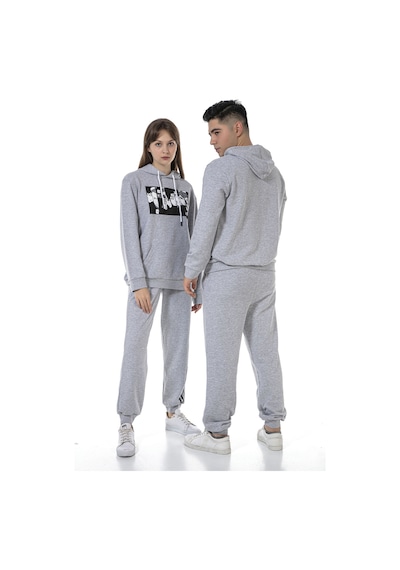 Vishenka Unisex Anime Baskılı 3 İplik Kapüşonlu Eşofman Takımı Gri