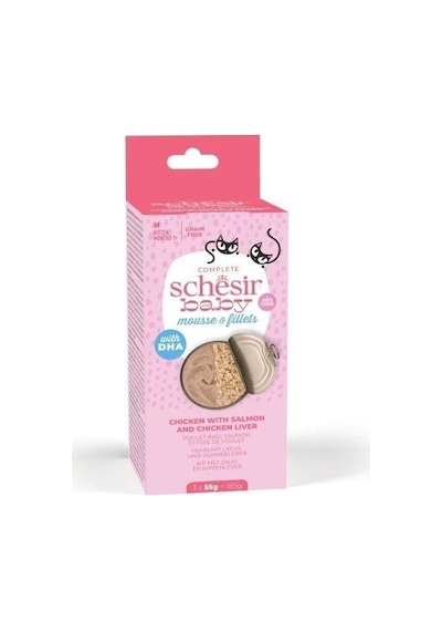 Schesir Tavuk Somon ve Tavuk Karaciğeri Yavru Kedi Maması 3 x 55 G