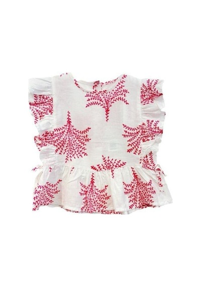 Çikoby Kız Bebek Desenli Pamuklu Bluz-14535 Pembe