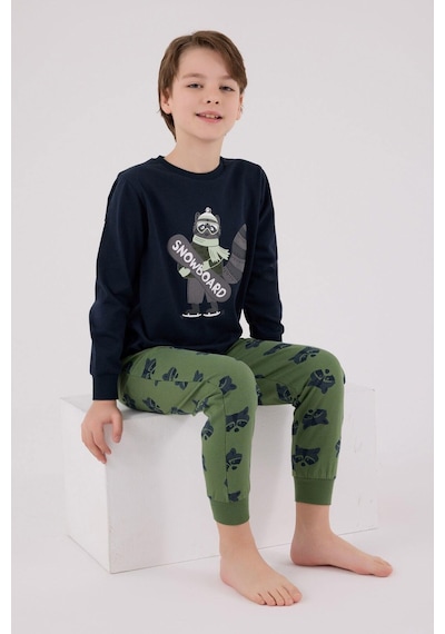 Rolypoly Erkek Çocuk Snowboard Baskılı Uzun Kol Pijama Takım Lacivert