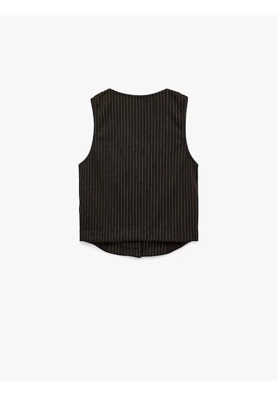 Koton Slim Fit Düğmeli V Yaka Parıltılı Çizgili Yelek Kahverengi Çizgili 6wak30003uk Kahve Çizgili