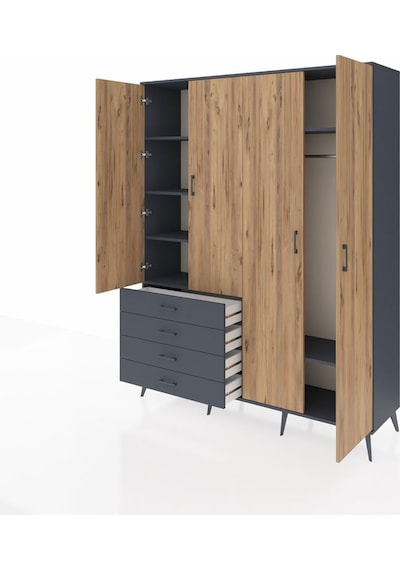 Hyperion Gardrop 6 Raflı 4 Çekmeceli Tek Askılı 176x44x221 Antrasit-çam/antrasit Çam/antrasit Hyperion Gardrop 6 Raflı 4 Çekmeceli Tek Askılı 176x44x221 Antrasit-çam/antrasit Çam/antrasit