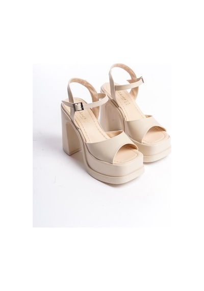 Preshley Kadın Lenisi Krem Cilt Tek Bantlı 12 Cm Platform Topuklu Ayakkabı-krem Cilt Krem