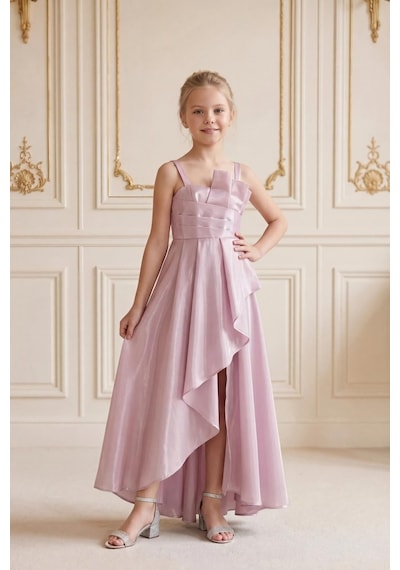 Kent Of Kids Kız Çocuk Abiye Lila Uçuş Uçuş Monaray Kumaş Asimetrik Kesim Prenses Model Yırtmaçlı Abiye Elbise 10-15 Yaş