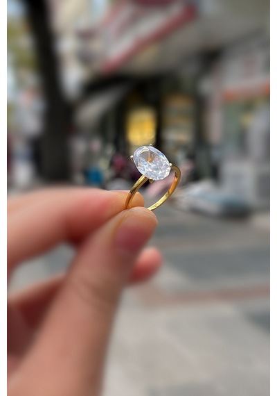 Gümüş Altın Kaplama Oval 12x8 Mm 4,5 Carat Tek Taş Yüzük İs323 Diğer