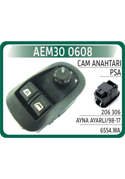 Aem Cam Açma Anahtarı Sol Peugeot 206-partner 98-07 Çiftli-çerçeveli - Ayna Ayarlı Aem30 0608 6554.wa