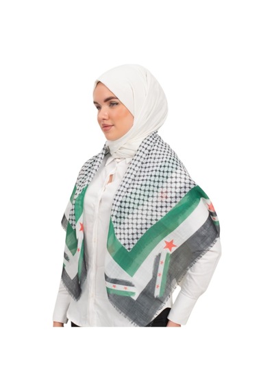 Zaytoon Suriye Bayrak Çerçeveli Eşarp Kefiye Renkli Kareli Kadın Eşarp S100028 Çok Renkli