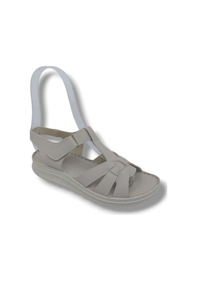 Zerhan 1150 Kadın Krem Cırtlı Yumuşak Taban Comfort Sandalet Ayakkabı Krem