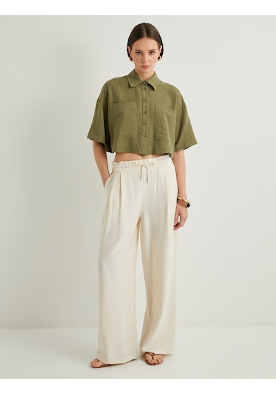 Koton Crop Oversize Gömlek Viskon Keten Karışımlı Düğmeli Kısa Kollu Cepli Haki 4sak60415pw Haki Koton Crop Oversize Gömlek Viskon Keten Karışımlı Düğmeli Kısa Kollu Cepli Haki 4sak60415pw Haki