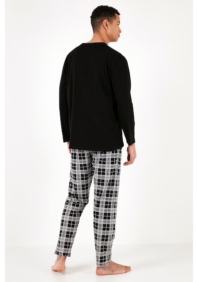 Buratti Ekoseli Cepli Beli Lastikli % 100 Pamuk Regular Fit Erkek Pijama Takımı 6572001 Siyah-Beyaz