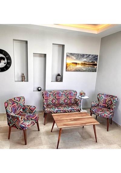 Azra Mobilya Bienville Çay Seti Koltuk Takımı - Balkon - Bahçe - Ofis Mobilyası -oturma Grubu Karışık Desen