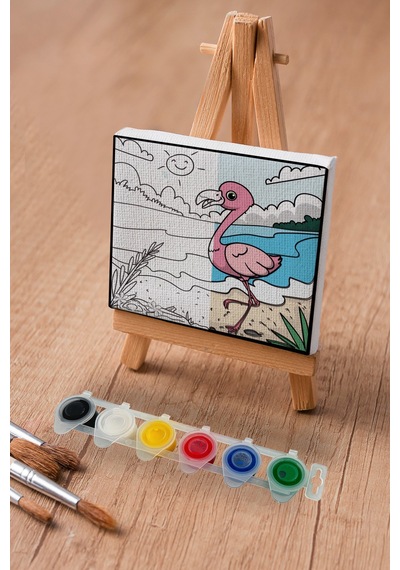 Sevimli Pembe Flamingo Çocuk Eğitici Tuval Boyama Hobi Seti