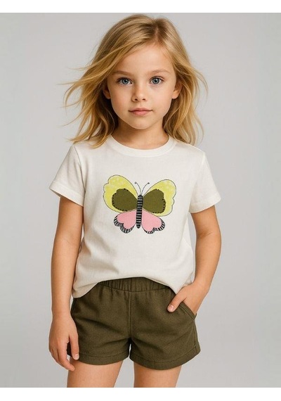 Nk Kids Kız Çocuk Kelebek Desenli T-shirt-15979 Ekru Ysl