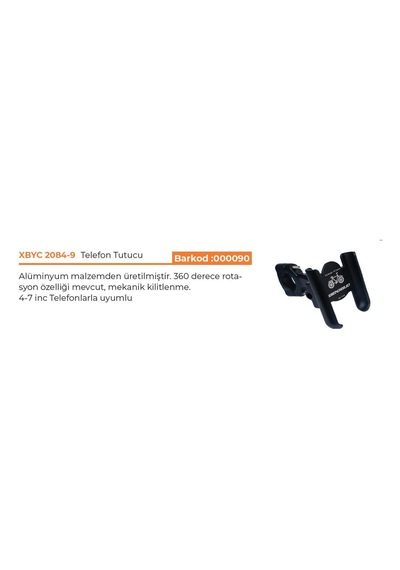 Tex Xbyc 2084-9 Aluminyum Ayarlı Bisiklet Telefon Tutacağı Siyah Çok Renkli