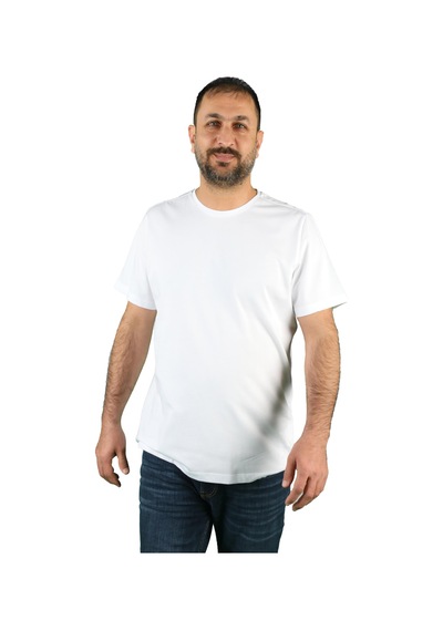 Erkek Koton Bisiklet Yaka Kısa Kollu Tişört Beyaz