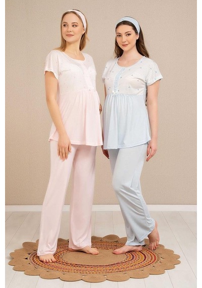 Baha 4519 Yarım Kol Lohusa Pijama Takım 001
