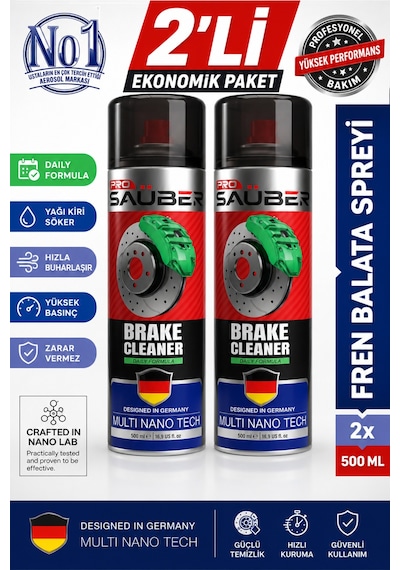 Pro Saüber Fren Balata Spreyi 500 Ml X 2 Adet Balata Disk Temizleyici, Yağ Ve Kir Sökücü, Hızlı Buharlaşan Brake Cleaner
