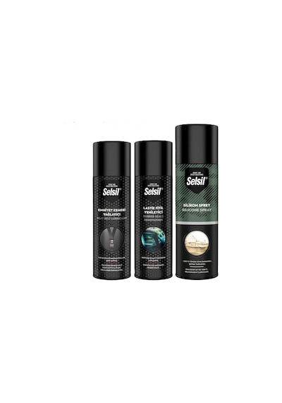 Selsil Emniyet Kemeri Yağlayıcı 200 Ml + Lastik Fitil Yenileyici 200ml + Silikon Sprey 500 Ml 3 Adet
