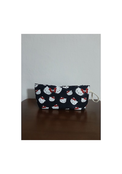 Hello Kitty Kırmızı Siyah Desenli Tasarım Kalemlik - Makyaj Çantası Diğer
