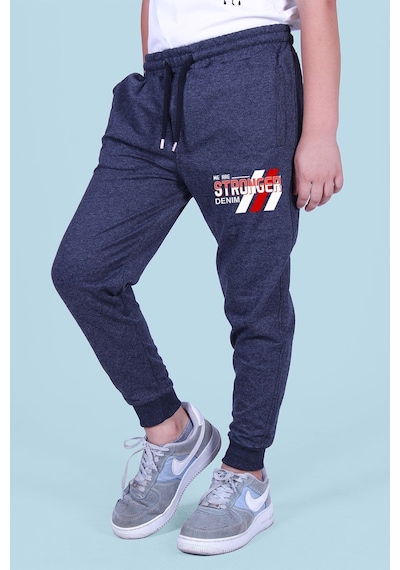 Panios Kids 3'lü Stronger-core-we Are Baskılı Erkek Çocuk Çift Cepli Füme-siyah-lacivert Eşofman Altı Çok Renkli