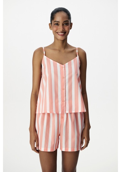 Penti Pembe Cozy Club Çizgili Pamuklu Atlet Pijama Üstü Pn27