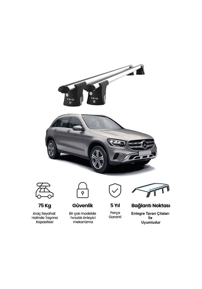 Trio-ıı Mercedes-benz Glc 2016 Ve Sonrası Uyumlu Kilitli Ara Atkı 120cm Port Bagaj Tavan Barı