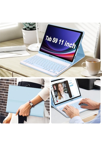 Samsung Uyumlu Galaxy Tab S9 Fe 10.9" Q Türkçe Klavyeli Kılıf Kalem Bölmeli Bluetooth Özellikli Standlı