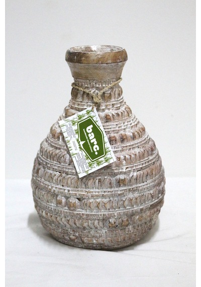 Ahşap Dekoratif Vazo 25cm Bej