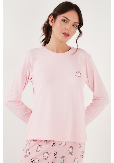 Lela Streç Regular Fit Beli Lastikli Bisiklet Yaka Bayan Pijama Takımı 65714101 Açık Pembe