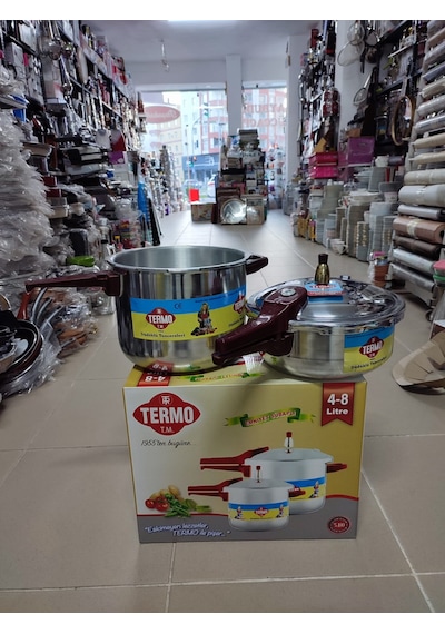 Termo Alüminyum Düdüklü Tencere 8lt Ve 4lt Tek Kapak İki Tencre Gümüş