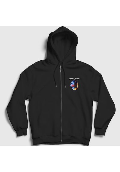 Presmono Unisex Random Daft Punk Fermuarlı Kapüşonlu Sweatshirt Siyah