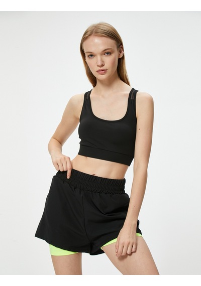 Koton Taytlı Spor Şort Beli Lastikli Yüksek Bel Slim Fit Siyah 5wak40001nw Siyah