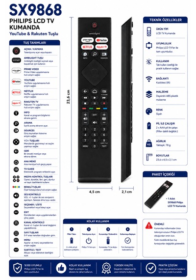 Philips Sx9868 Netflix Youtube Lcd Led Tv Kumandası