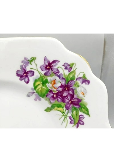 Mor Menekşe Desenli Vintage İngiliz Antika Servis Tabağı 23.5cm