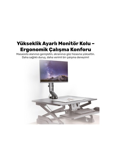 Std2101b 17"-32" Ergonomik Yükseklik Ayarlı Tek Monitör Standı, 8kg Taşıma Kapasitesi, Vesa, 36 Altın