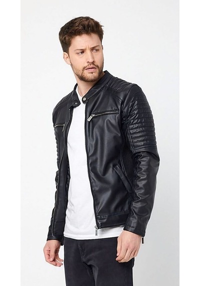 Oliggopol Erkek Siyah Iç Cepli Slim Fit Deri Ceket Dvrdericeket05 Siyah