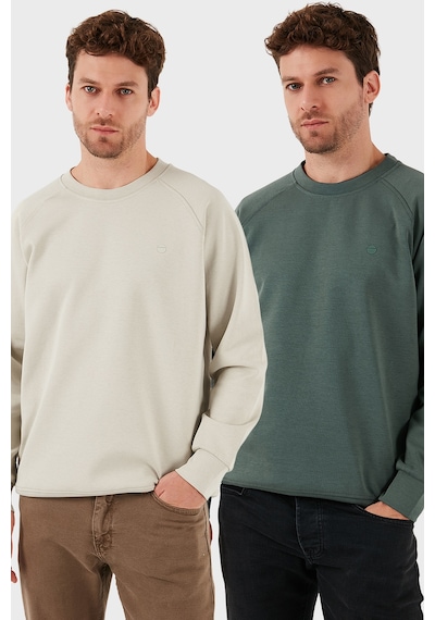 Buratti Streç Pamuklu Relaxed Fit Bisiklet Yaka 2'Li Paket Erkek Sweat 5901210S2 Haki-Taş