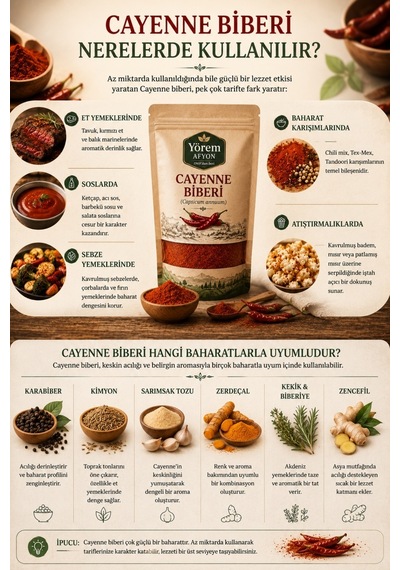 Yörem Afyon Anadolu Mutfağının Ateşlii Baharatı Hakiki Cayenne Biberi Arnavut Biberi / Kayyen Biberi 50gr.