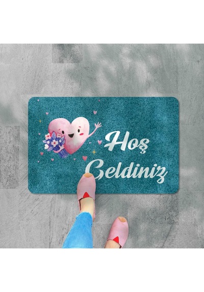 Dijital Baskılı Hoş Geldiniz Yazılı Çiçek Desenli Kapı Önü Paspası İç Ve Dış İçin Yıkanabilir Kaymaz Füme