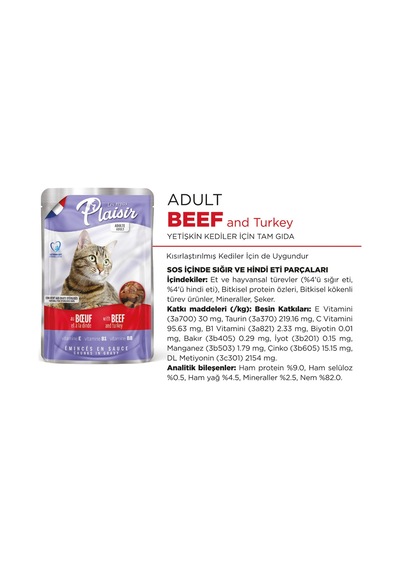 Plaisir Sığır Etli ve Hindi Etli Pouch Yetişkin Kedi Yaş Maması 22 x 100 G