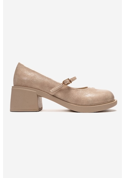 Luvishoes Luanda Bej Bantlı Kadın Kalın Topuklu Mary Jane Ayakkabı