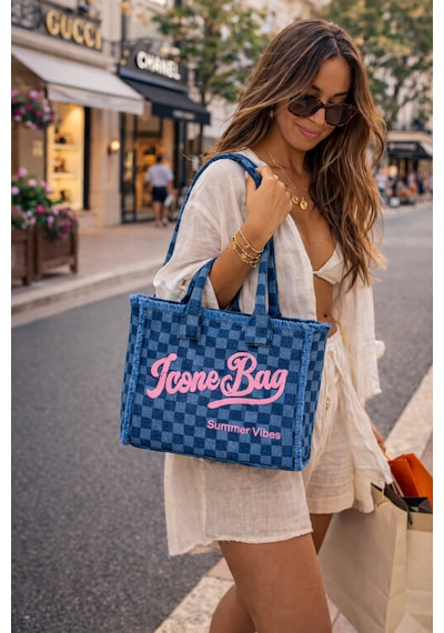 İcone Bag Icone Yıkamalı Denim Püskül Detaylı Şık Günlük & Plaj Çantası, Püsküllü Omuz Çantası Kot Lacivert