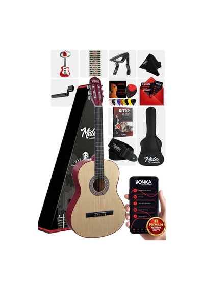 Midex Cg-36nt Kaliteli 36 İnç 3/4 Juniur Çocuk Gitarı 8-12 Yaş Arası Çanta Askı Capo Nota Sticker Pena Metod