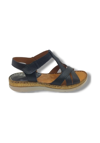 Ellanor S-553-26 Hakiki Deri Cırtlı Anatomik Taban Kadın Sandalet Siyah