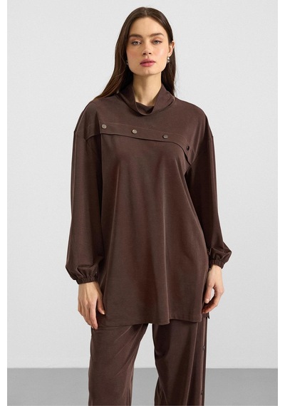 Olcay Metal Aksesuarlı Premium Kumaş Sweat Pantolon Takım Kahve 9404-tk