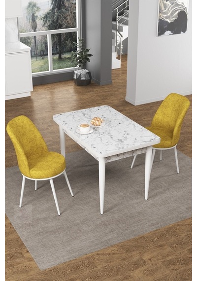 Canisa Concept Nil Serisi 70x110 Sabit Mutfak Masası Takımı Beyaz Mermer Desen Masa 2 Hardal Sandalye Masa Beyaz/sandalyeler Hardal Canisa Concept Nil Serisi 70x110 Sabit Mutfak Masası Takımı Beyaz Mermer Desen Masa 2 Hardal Sandalye Masa Beyaz/sandalyeler Hardal