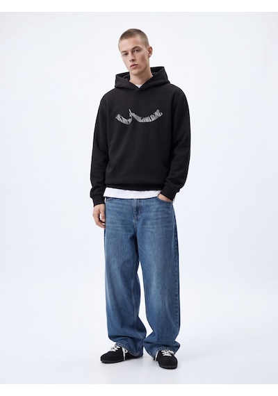 LTB Regular Fit Sign Baskılı Kapüşonlu Siyah Sweatshırt