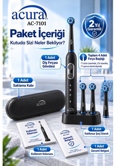 Acura Ac-7101 Döner Başlıklı Profesyonel Şarjlı Diş Fırçası