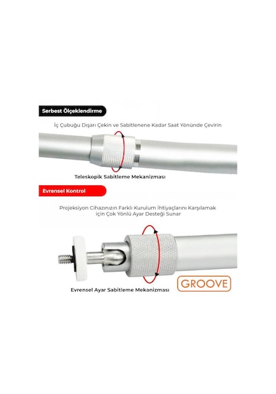Vankyo Groove 30-60cm Alüminyum Projeksiyon Cihazı Tavan Askı Aparatı Duvar Bağlantı Aparatı Universal Projector Beyaz 360 Dönebilen Tripod Yuvalı